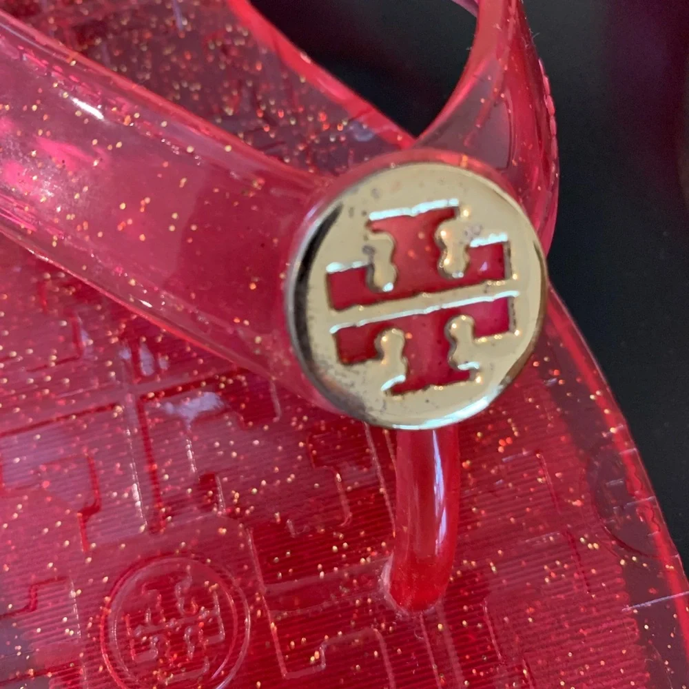 Tory Burch Red Glitter Jelly Logo Thong Sandals